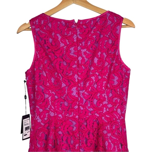 ADRIANNA PAPELL PINK ORCHID FLORAL LACE SLEEVELESS FIT AND FLARE DRESS - Picture 6 of 13